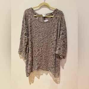 Brittany Black Lace Overlay Blouse in Taupe